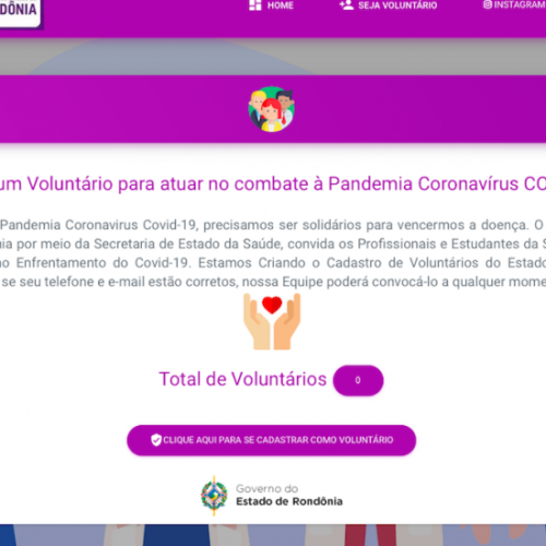 Voluntários podem se cadastrar em portal para atuar no combate ao coronavírus em Rondônia